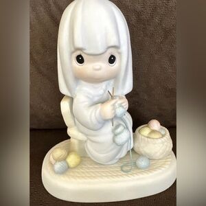Precious Moments White and Pastel Knitting Figurine